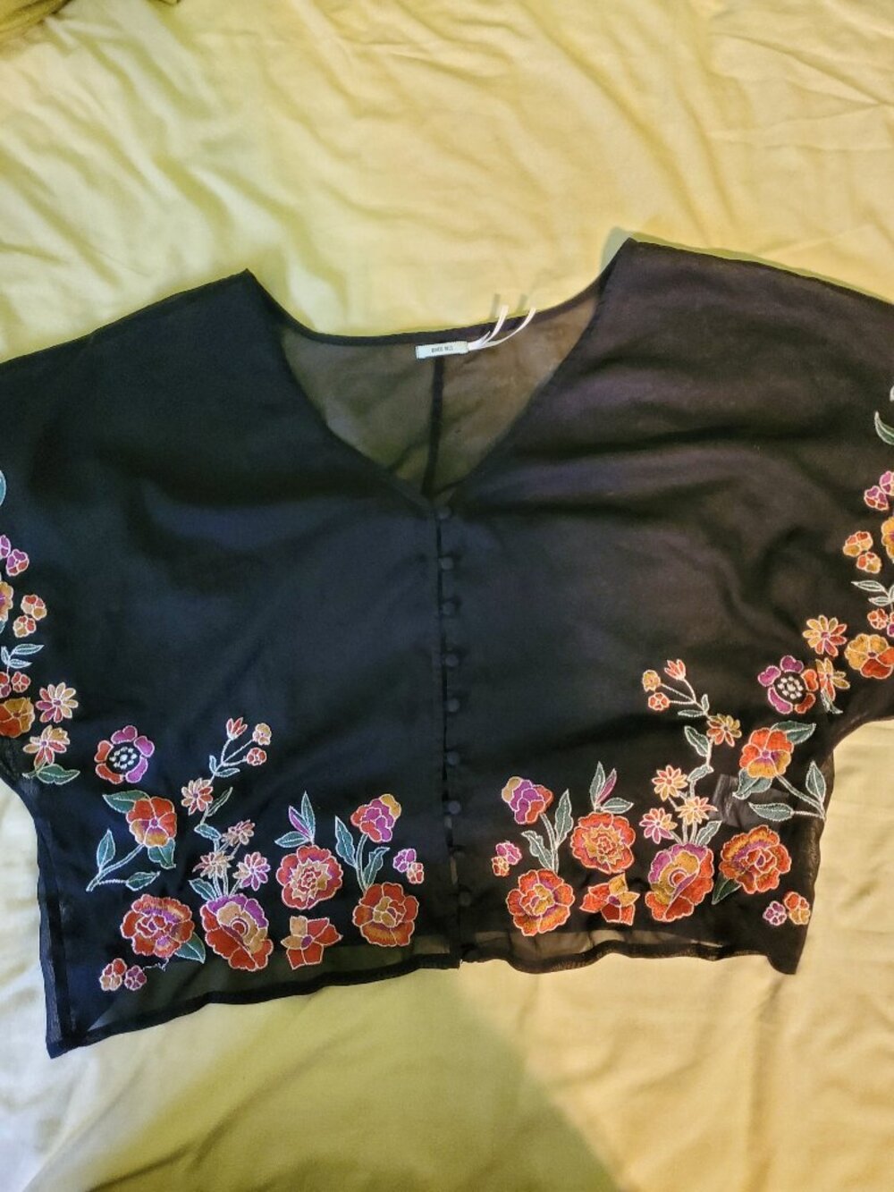Kimchi Blue Black Floral Embroidered Blouse